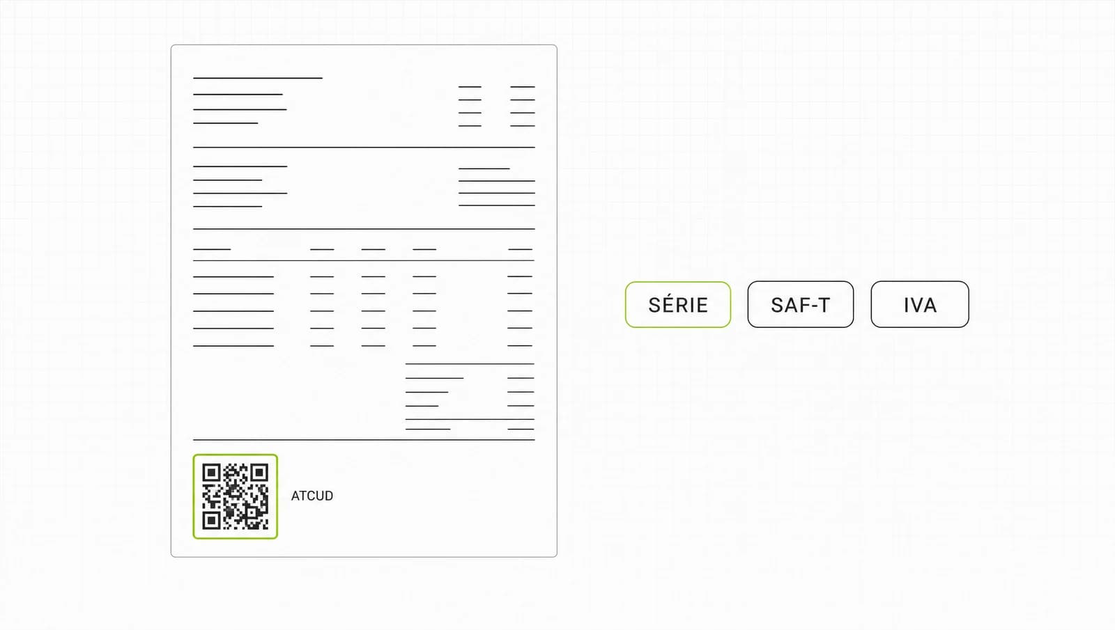 Documento fiscal certificado com série, ATCUD e QR Code