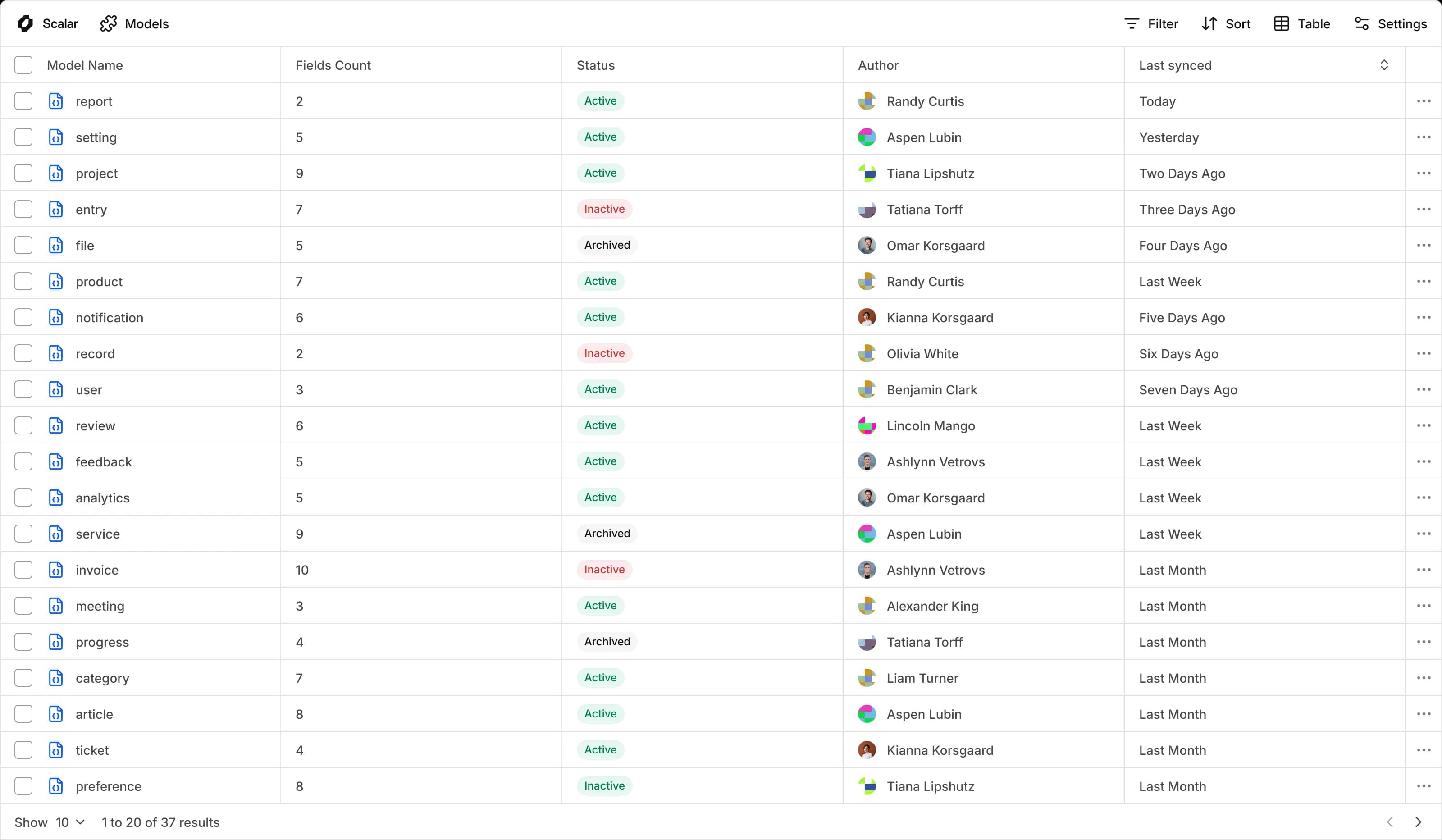 Code-first models interface